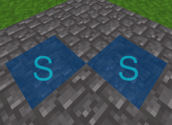 2 liquid sources (S) touch each other diagonally, but are seperated by solid blocks.